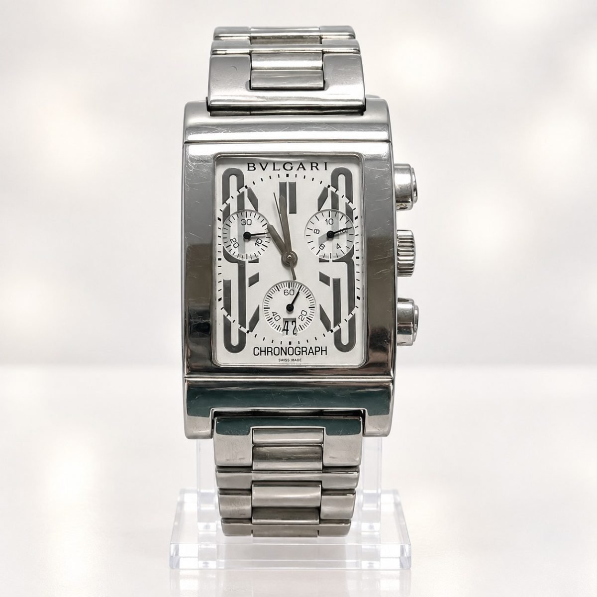 Bvlgari Rettangolo Cronógrafo · esfera blanca