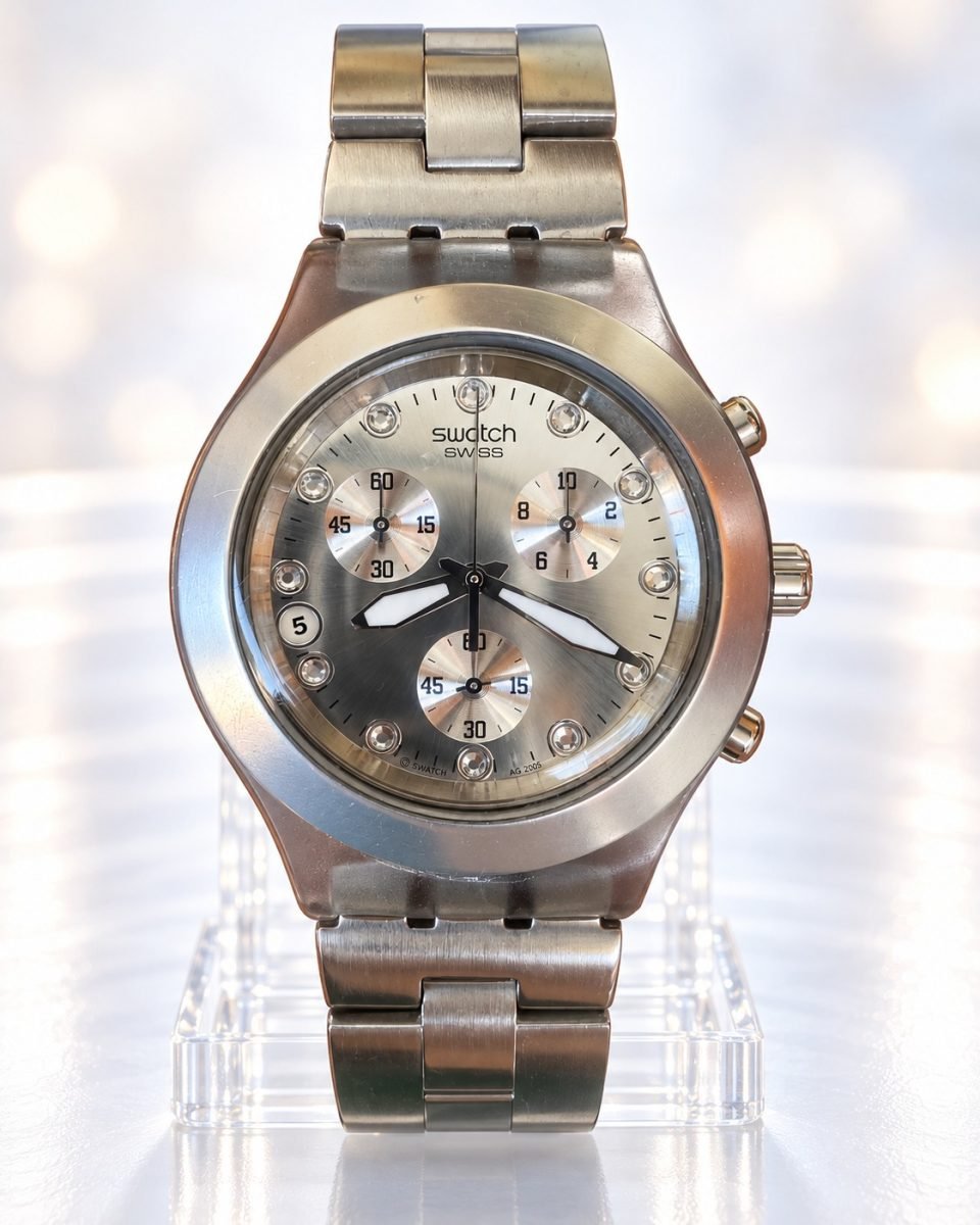 Swatch Irony Diaphane Full-Blooded Cronógrafo · esfera plateada