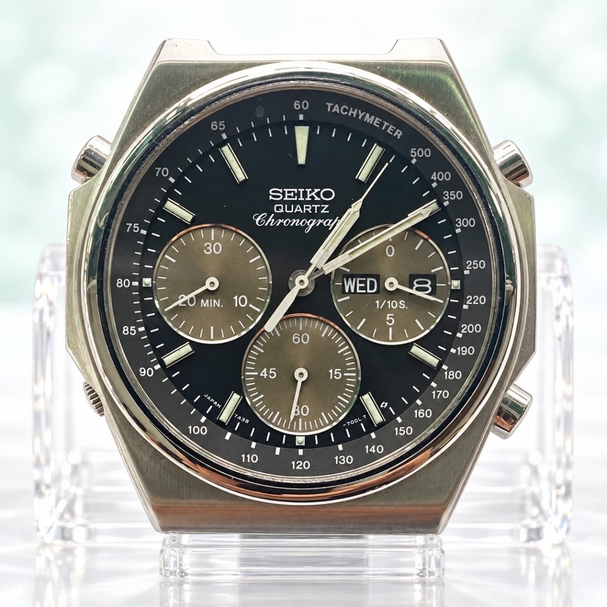 Seiko 7A38 Cronógrafo Vintage · esfera negra